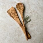 2tlg. Kochlöffel-Set aus Olivenholz | Kochlöffel rund 30 cm & Pfannenwender ohne Löcher 30 cm